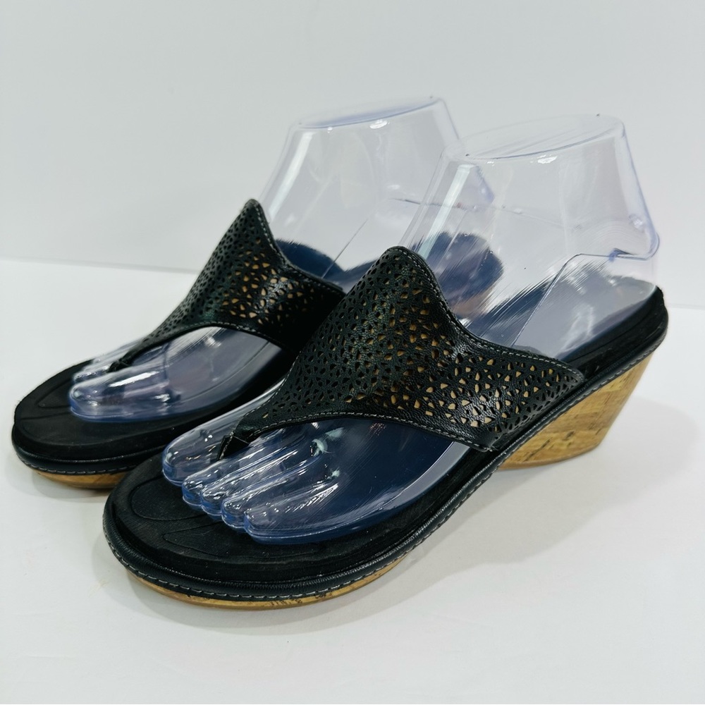 DR SCHOLLS CORK WEDGE BLACK LARGE STRAP SANDALS WOMENS SIZE 7 GREAT CONDITION